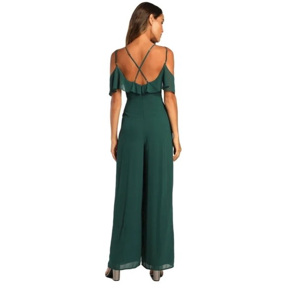 Lulus Pants - NWT Lulu's Regal Hunter Green Cold Shoulder Wide-Leg Homecoming Jumpsuit M